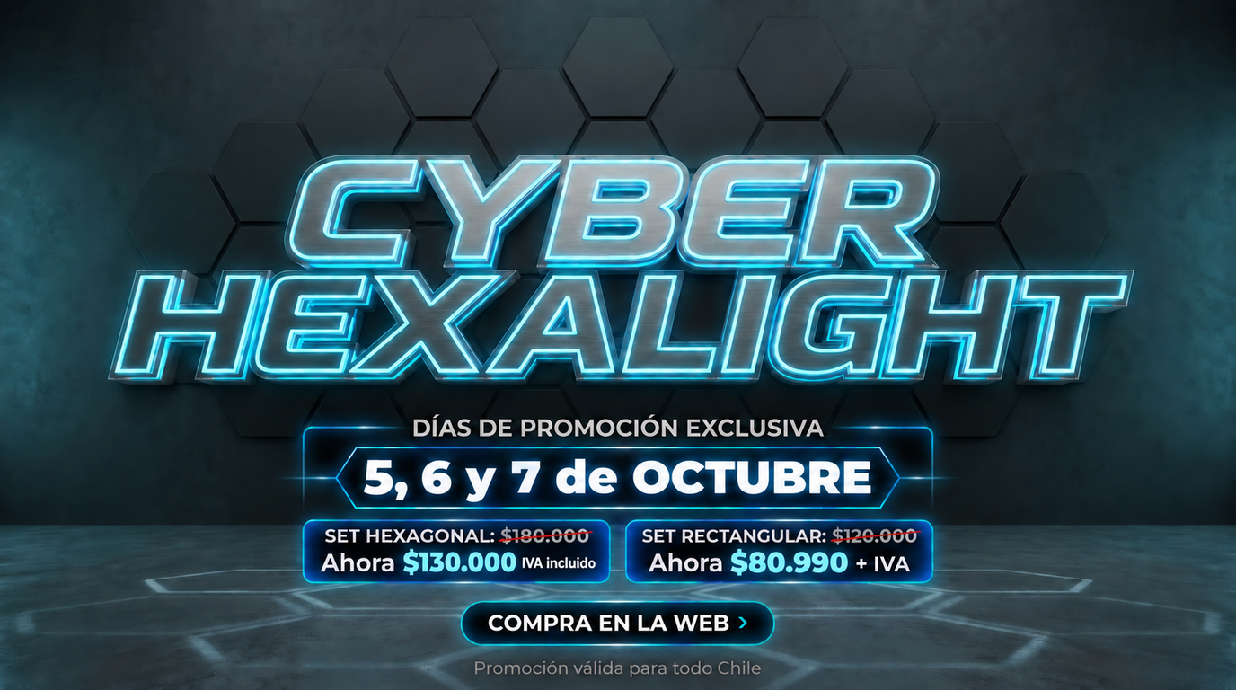 Cyber Hexalight, 5, 6 y 7 de octubre: set rectangular $80.990 más IVA y set hexagonal $130.000 IVA incluido. Promoción válida para todo Chile.