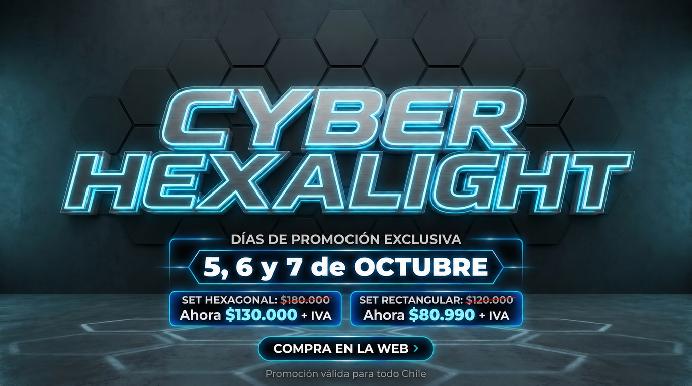 Cyber Hexalight, 5, 6 y 7 de octubre: set rectangular $80.990 más IVA y set hexagonal $130.000 más IVA. Promoción válida para todo Chile.
