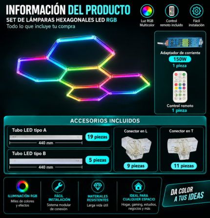 Sistema Hexa RGB Kit 5 Hexágonos 2,40 m x 1,60 m - Imagen 5